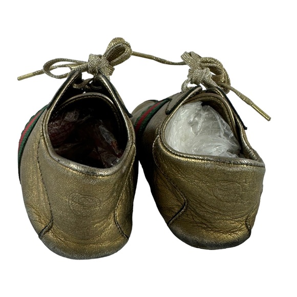 GUCCI Gold Leather Web Low Top Baby Sneakers Made in Italy Marked as 19 - 3.5 US - Picture 7 of 11